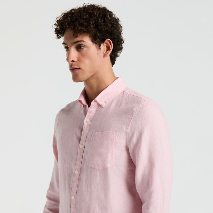 Camisa Manga Larga Lino Delave Con Bolsillo