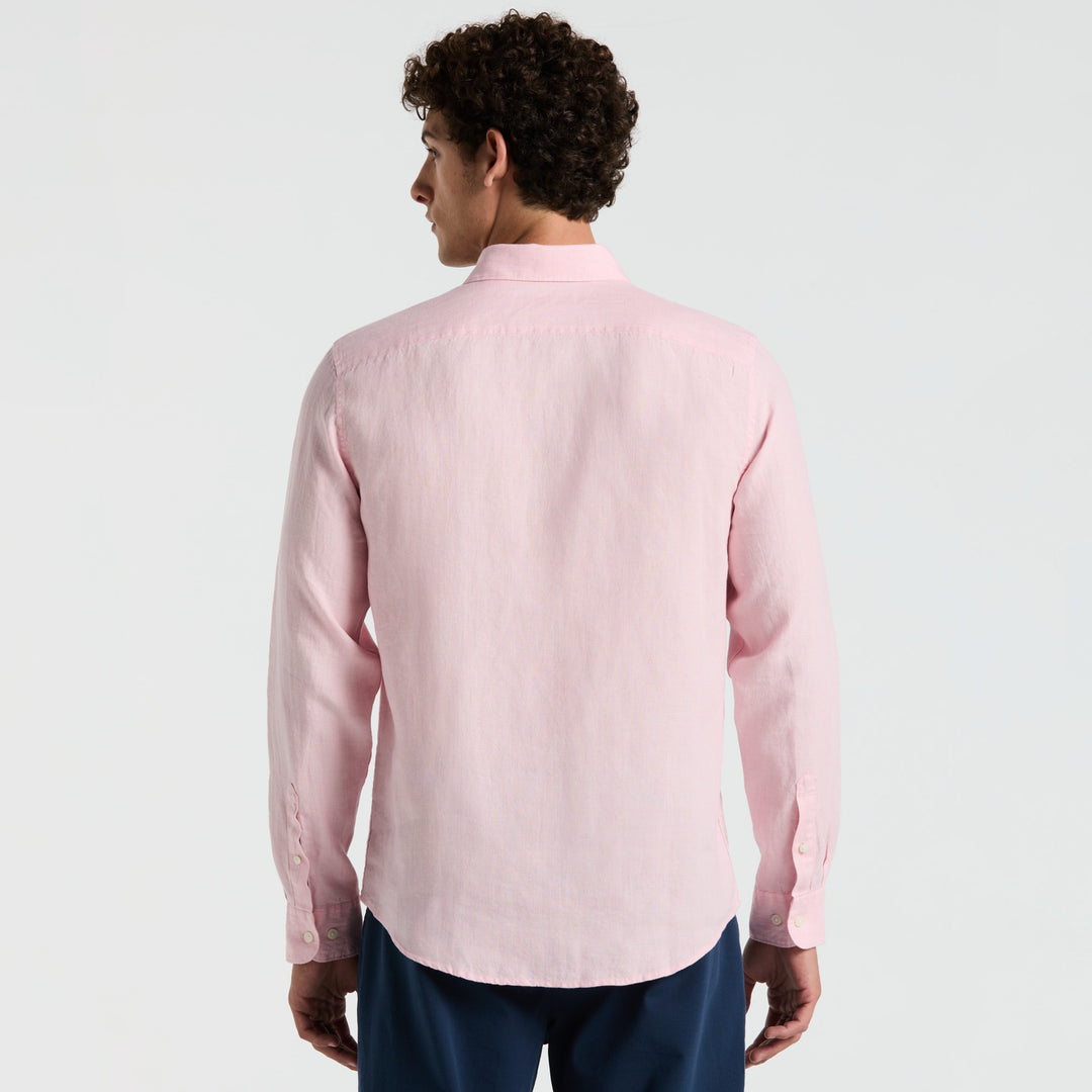 Camisa Manga Larga Lino Delave Con Bolsillo
