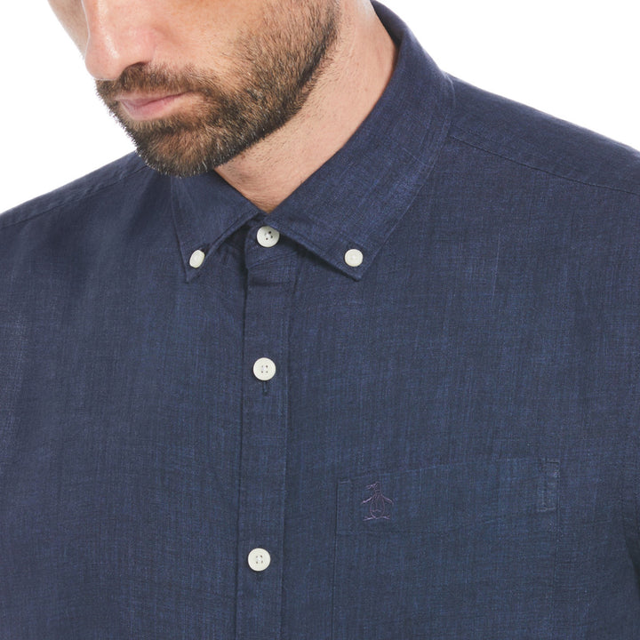Camisa Manga Corta Lino Delave Con Bolsillo - Original Penguin México