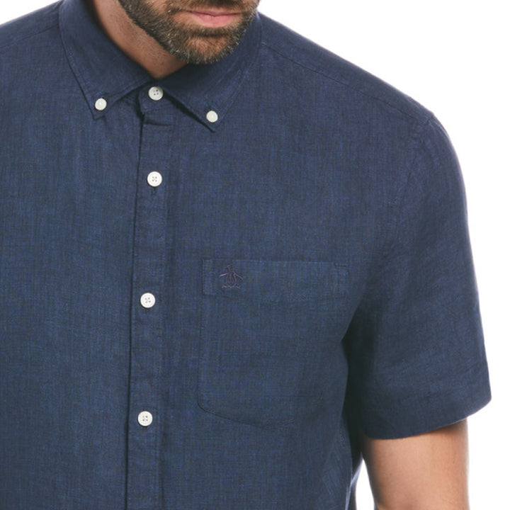 Camisa Manga Corta Lino Delave Con Bolsillo - Original Penguin México