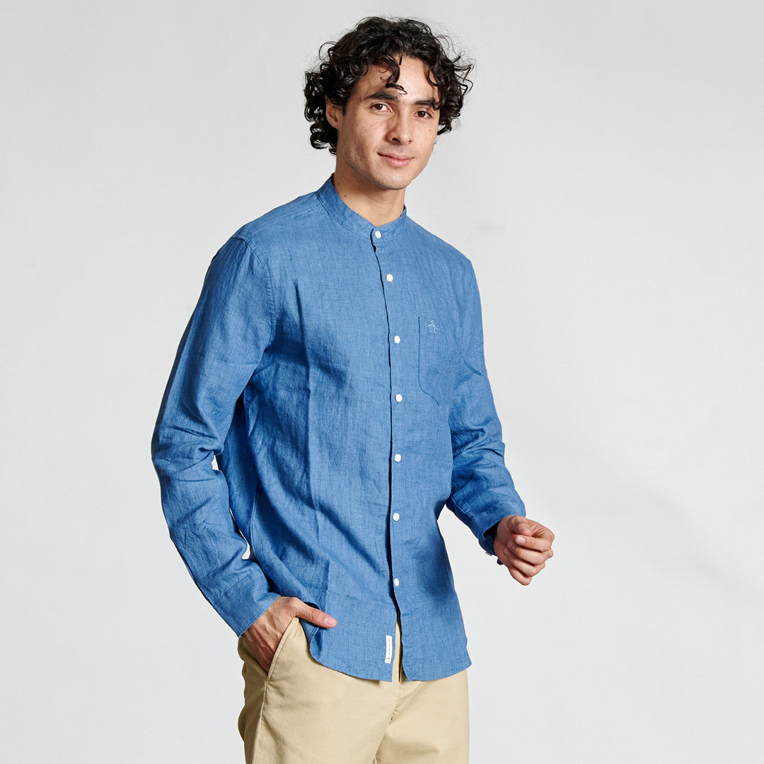 Camisa Manga Larga Cuello Mao - Original Penguin México