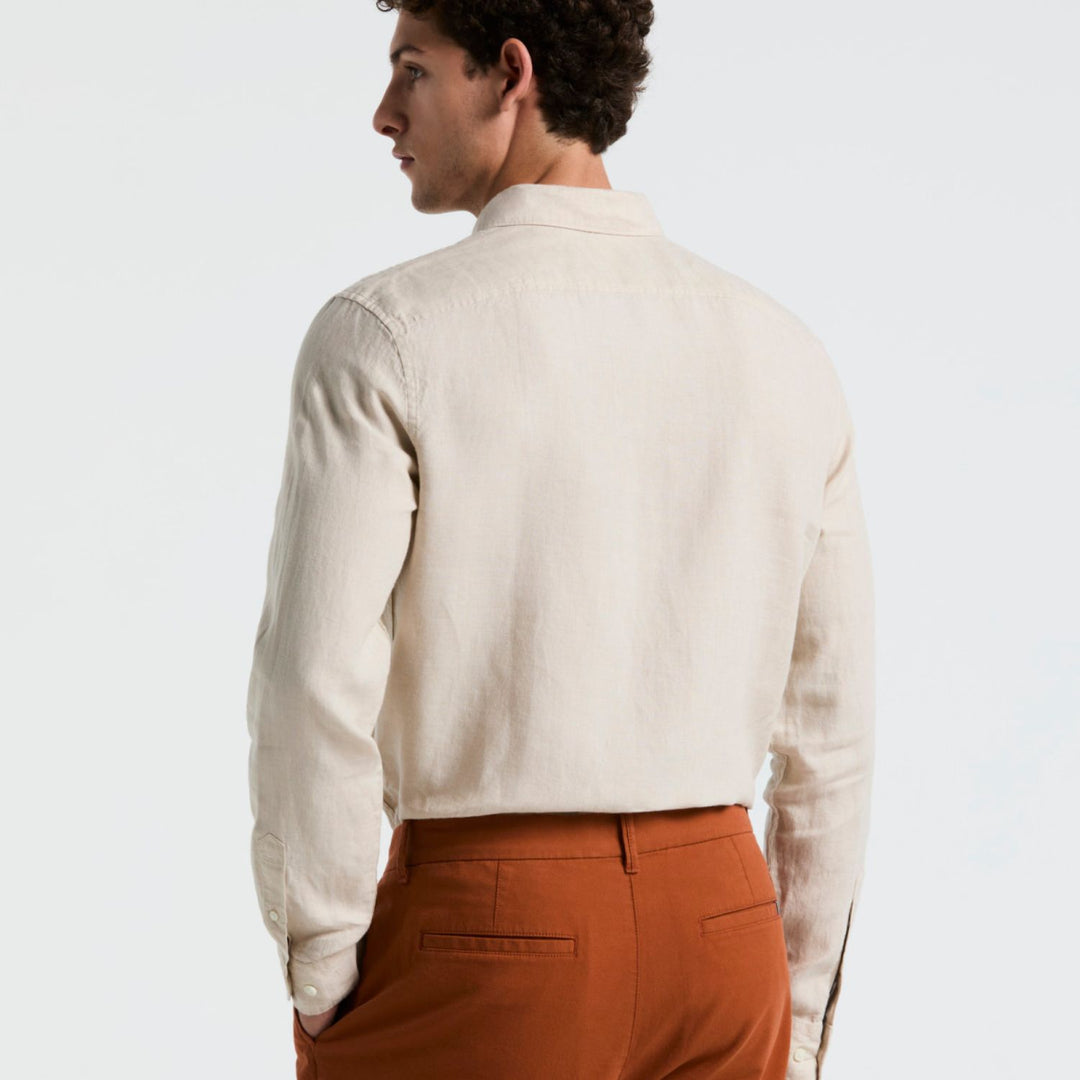 Camisa Manga Larga 100% Lino Con Bolsillo