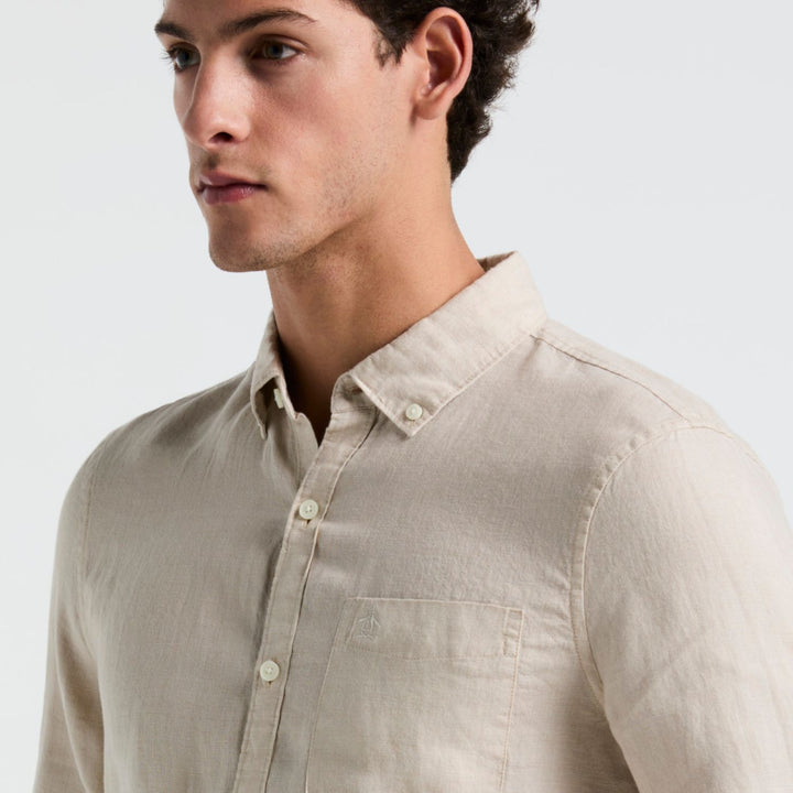 Camisa Manga Larga 100% Lino Con Bolsillo