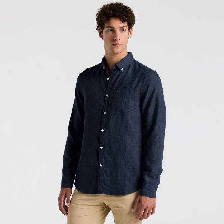 Camisa Manga Larga Lino Delave Con Bolsillo