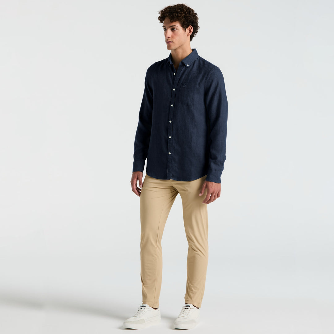 Camisa Manga Larga Lino Delave Con Bolsillo