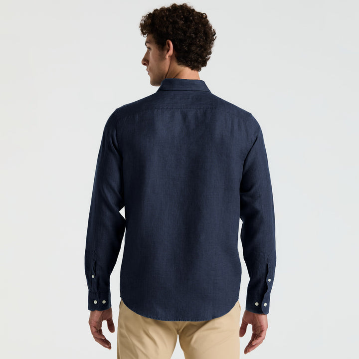 Camisa Manga Larga Lino Delave Con Bolsillo