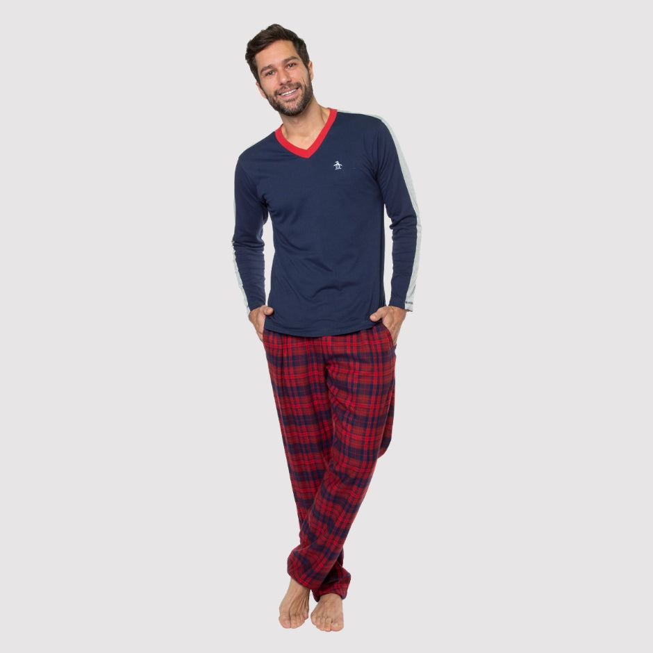 Pijama Playera Manga Larga Con Pantalon Franela Plaid