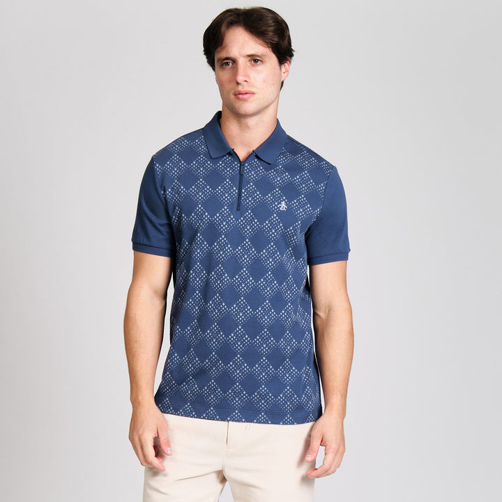 Polo De Algodón Con Jacquard Frontal Y Cierre 1/4
