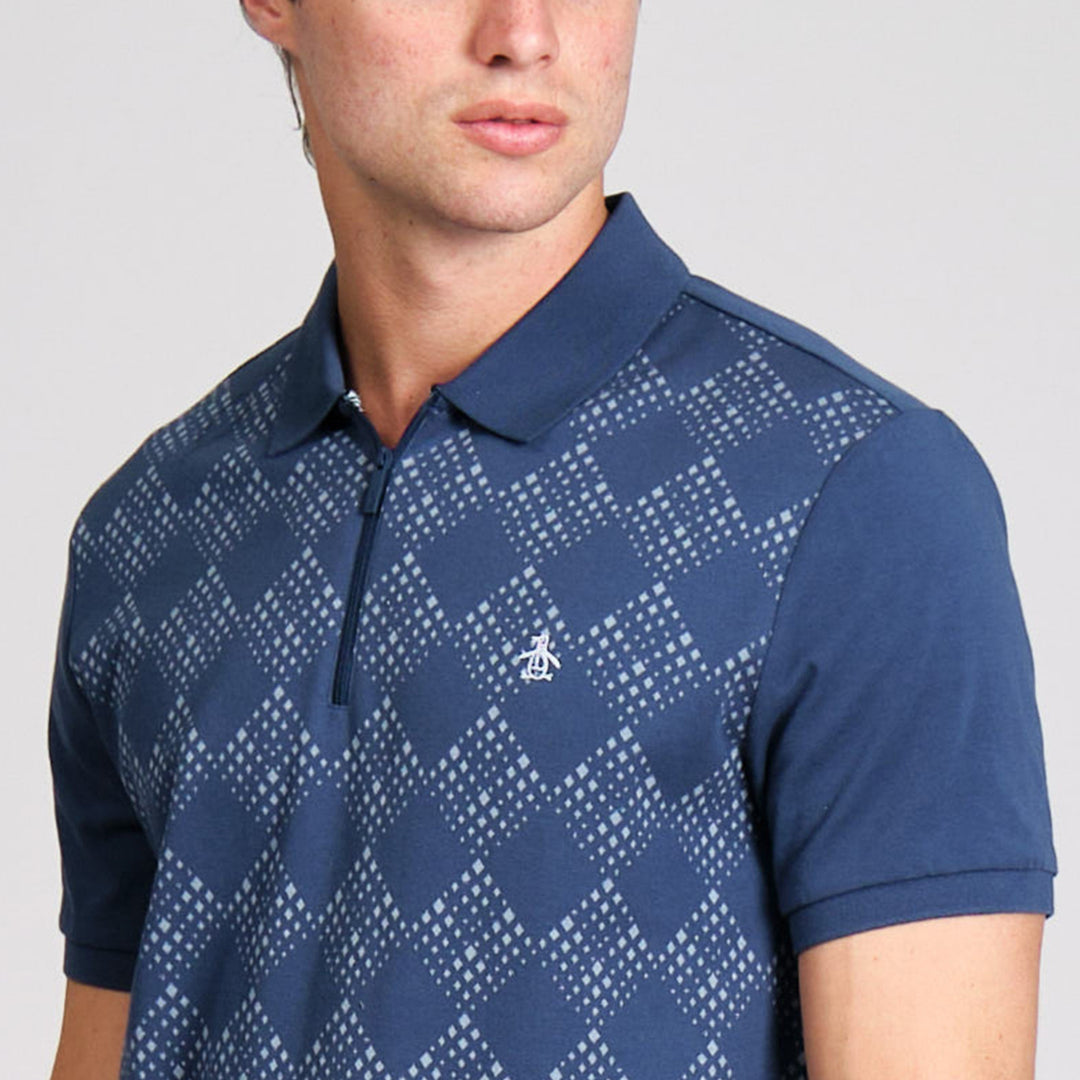 Polo De Algodón Con Jacquard Frontal Y Cierre 1/4