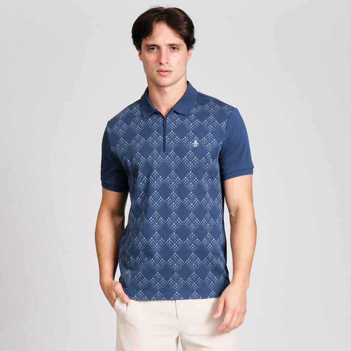 Polo De Algodón Con Jacquard Frontal Y Cierre 1/4