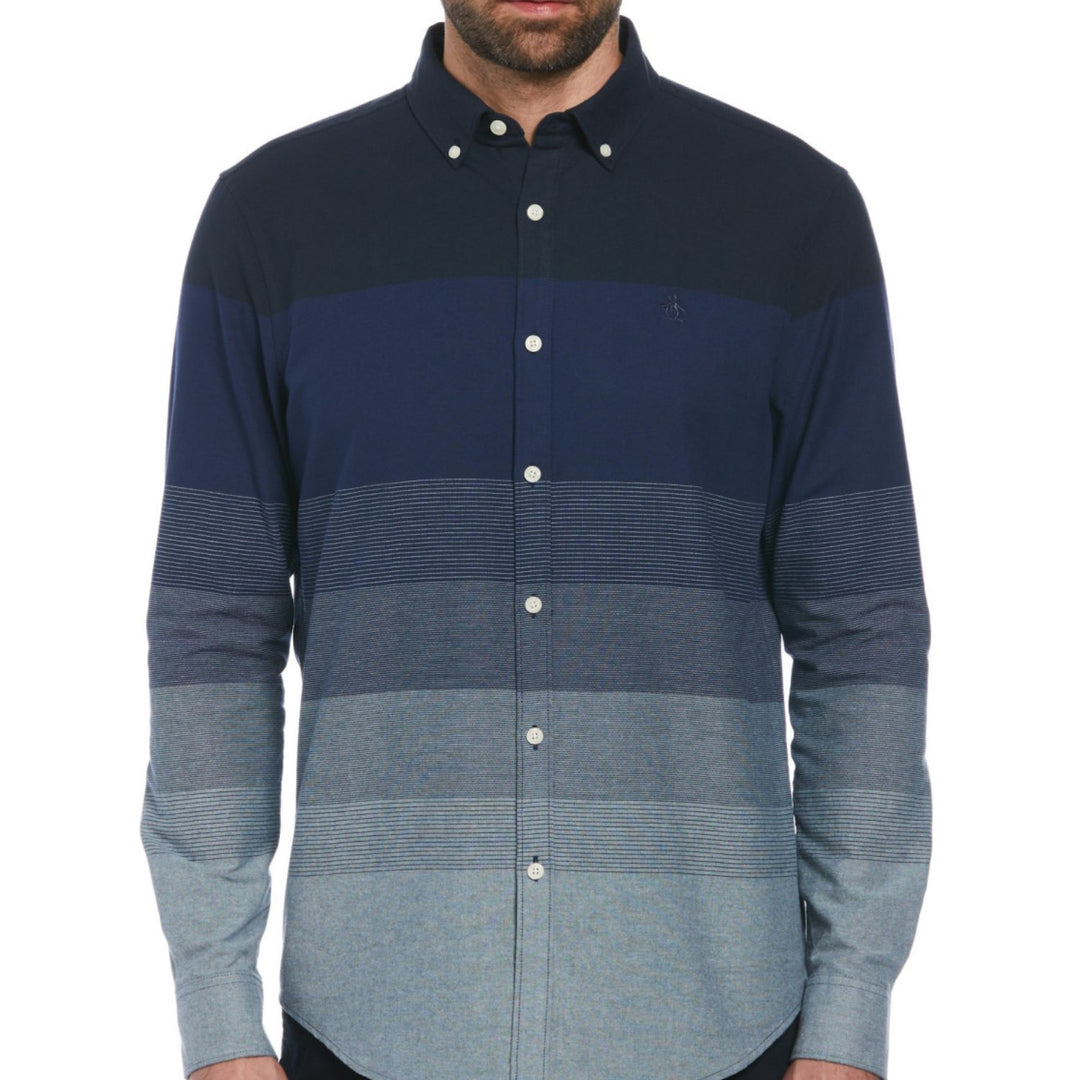 Camisa Manga Larga Oxford Con Franjas Ombre