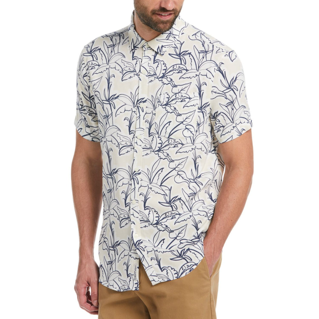 Camisa Manga Corta De Viiscosa Con Estampado De Palmeras