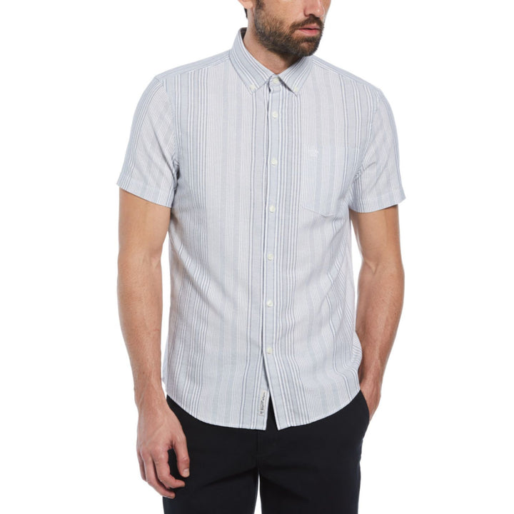 Camisa Manga Corta Oxford Con Multiples Lineas Verticales