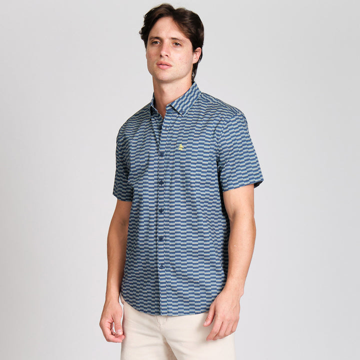 Camisa Manga Corta Stretch Con Lineas Geo