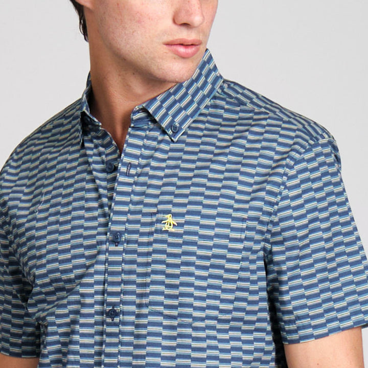 Camisa Manga Corta Stretch Con Lineas Geo