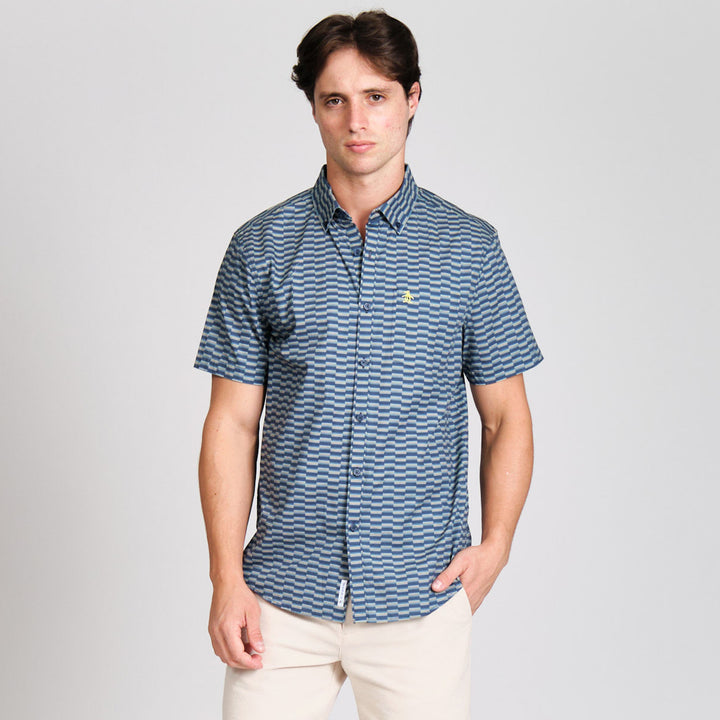 Camisa Manga Corta Stretch Con Lineas Geo