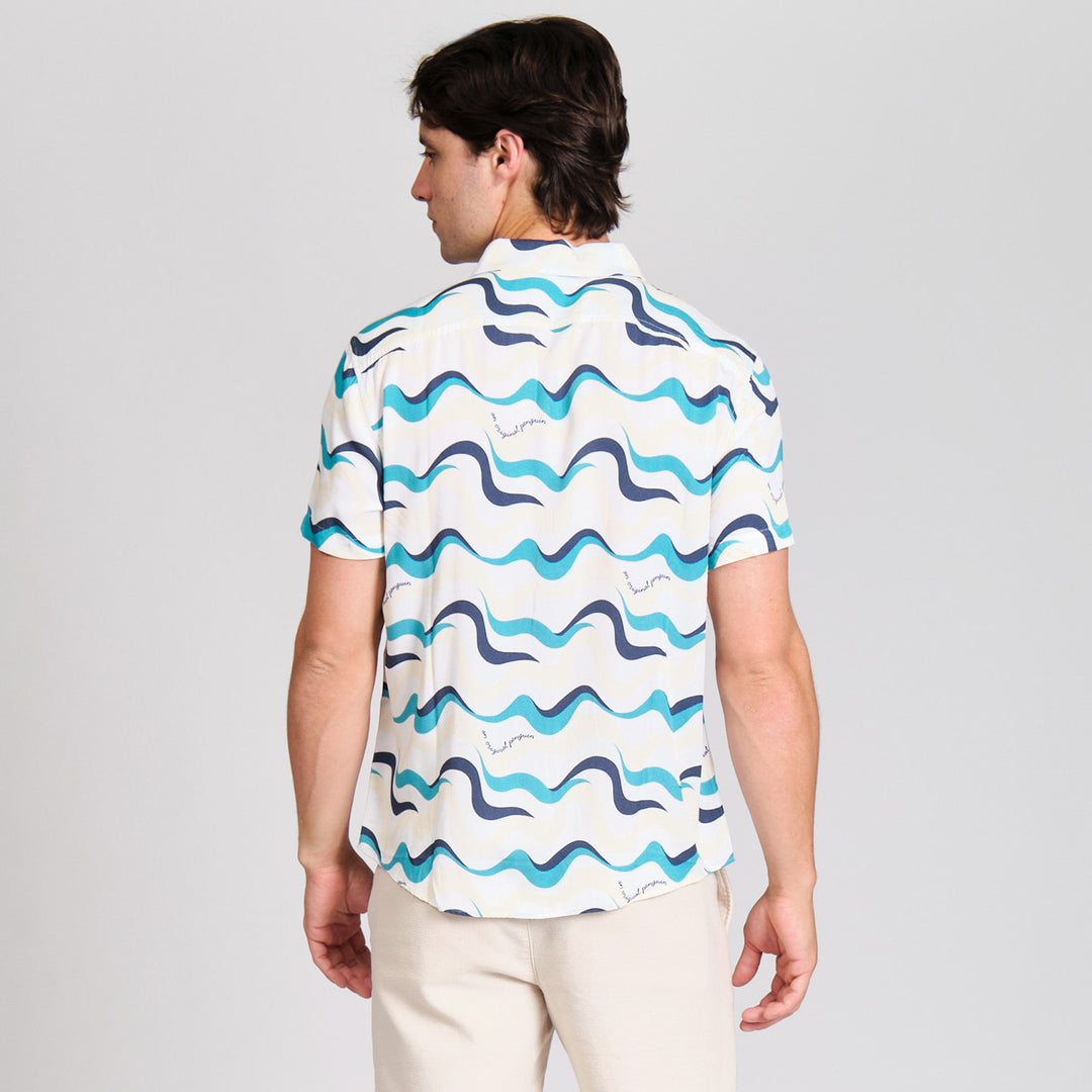 Camisa Manga Corta De Viscosa Full Print Multi Olas