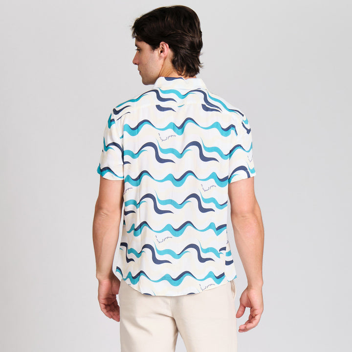 Camisa Manga Corta De Viscosa Full Print Multi Olas