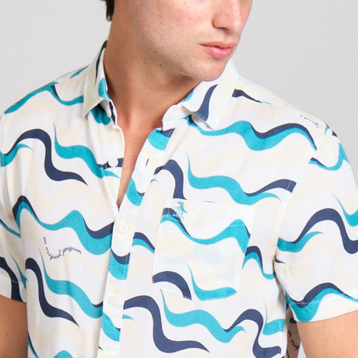 Camisa Manga Corta De Viscosa Full Print Multi Olas