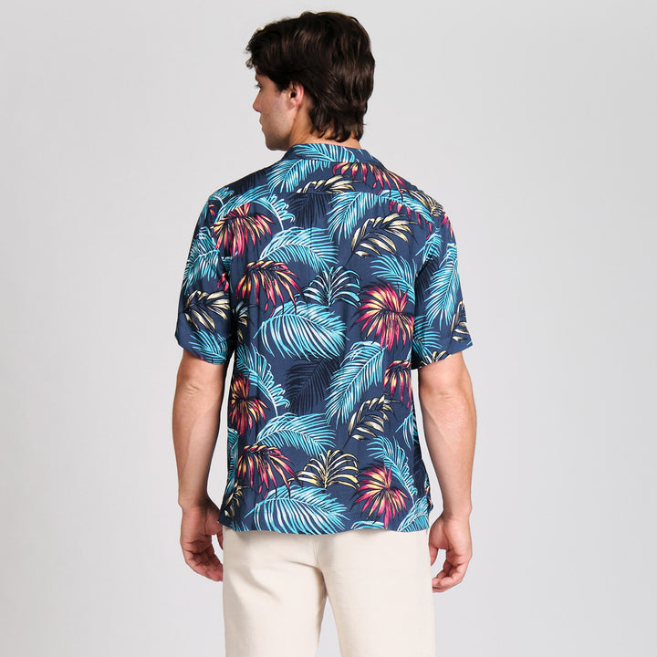 Camisa Manga Corta De Viscosa Full Print Hojas De Palmera