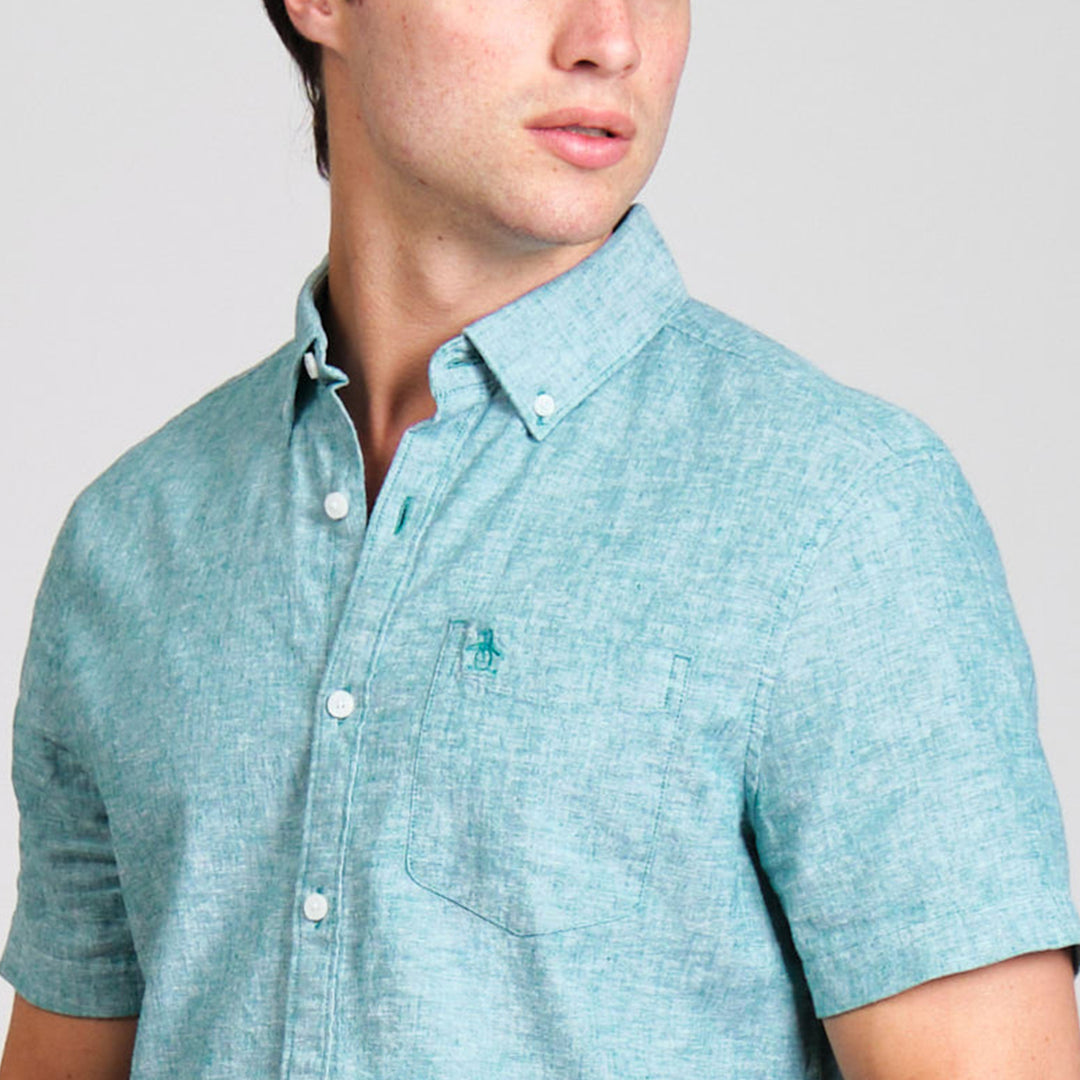 Camisa Manga Corta En Mezcla De Lino