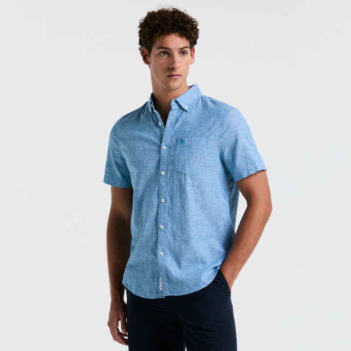 Camisa Manga Corta En Mezcla De Lino