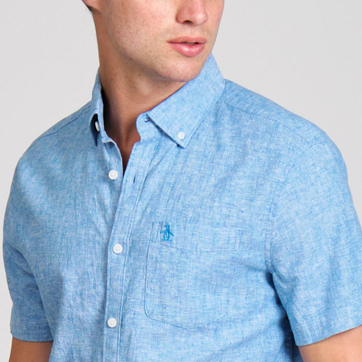 Camisa Manga Corta En Mezcla De Lino