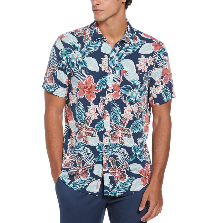 Camisa De Manga Corta En Viscosa Floral