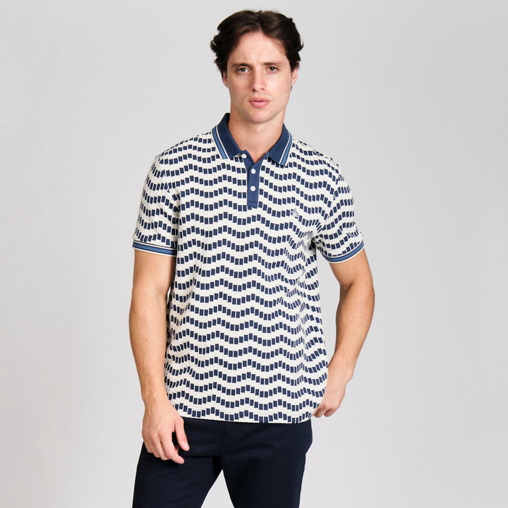 Polo De Algodón Con Jacquard Texturizado En zigzag