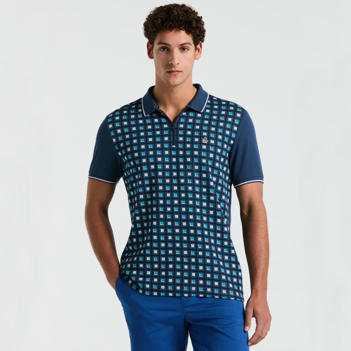 Polo De Algodón Con Jacquard Frontal Y Cierre 1/4