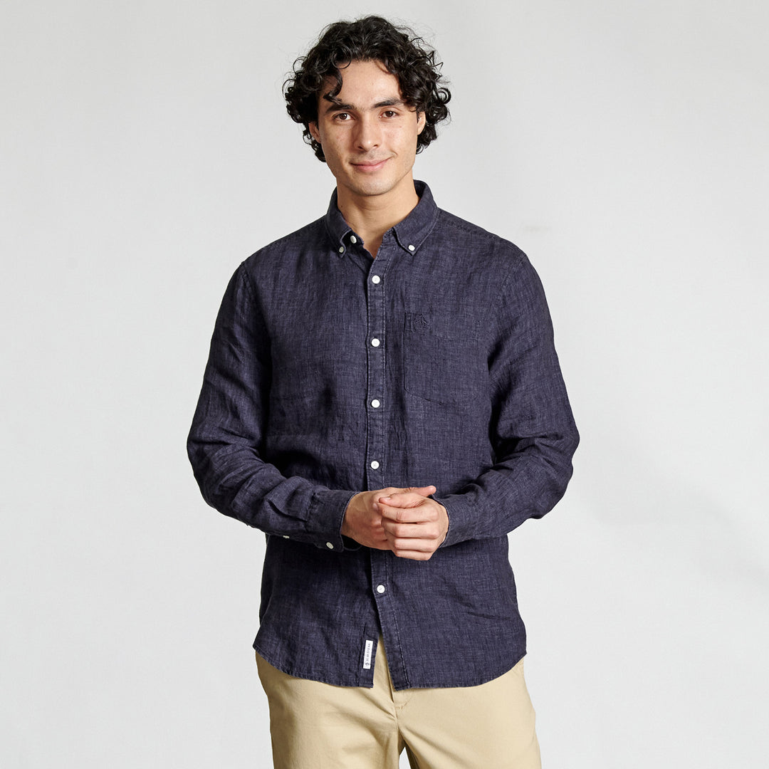 Camisa Manga Larga Lino Delave Con Bolsillo - Original Penguin México