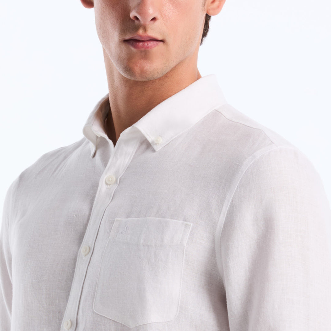 Camisa Manga Larga Lino Delave Con Bolsillo