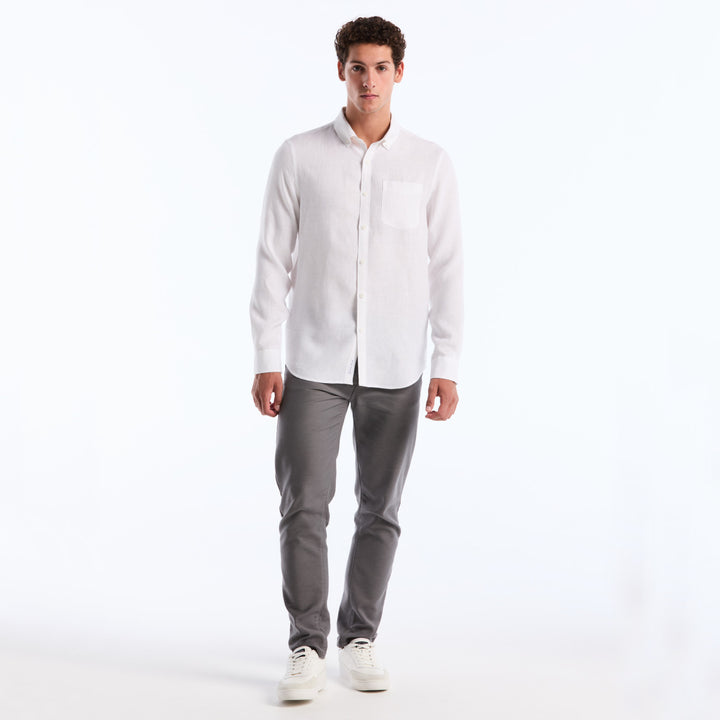 Camisa Manga Larga Lino Delave Con Bolsillo