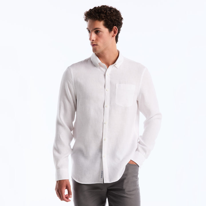 Camisa Manga Larga Lino Delave Con Bolsillo