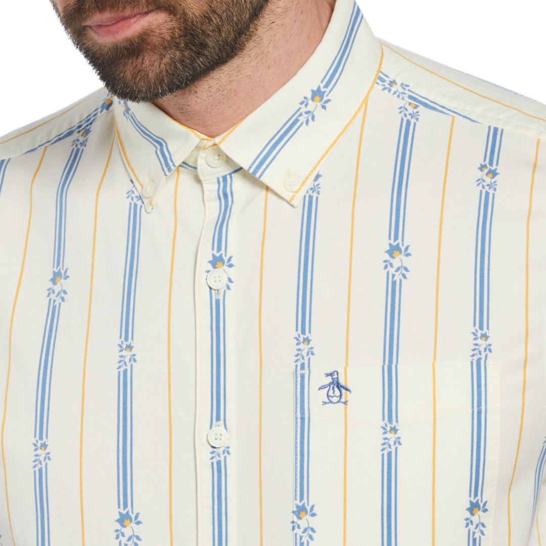 Camisa Manga Corta Eco Stretch Con Lineas Verticales