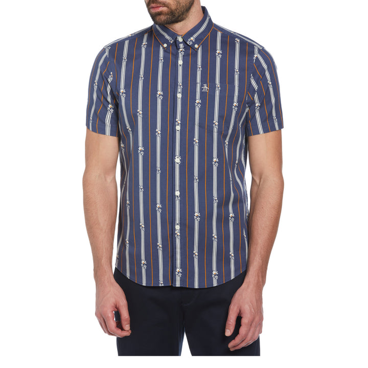 Camisa Manga Corta Eco Stretch Con Lineas Verticales