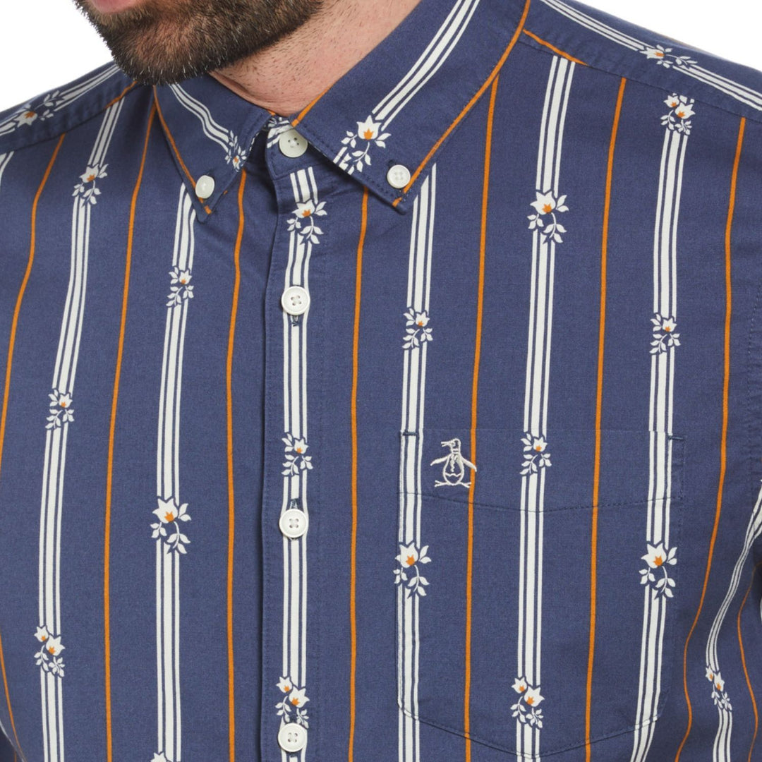 Camisa Manga Corta Eco Stretch Con Lineas Verticales