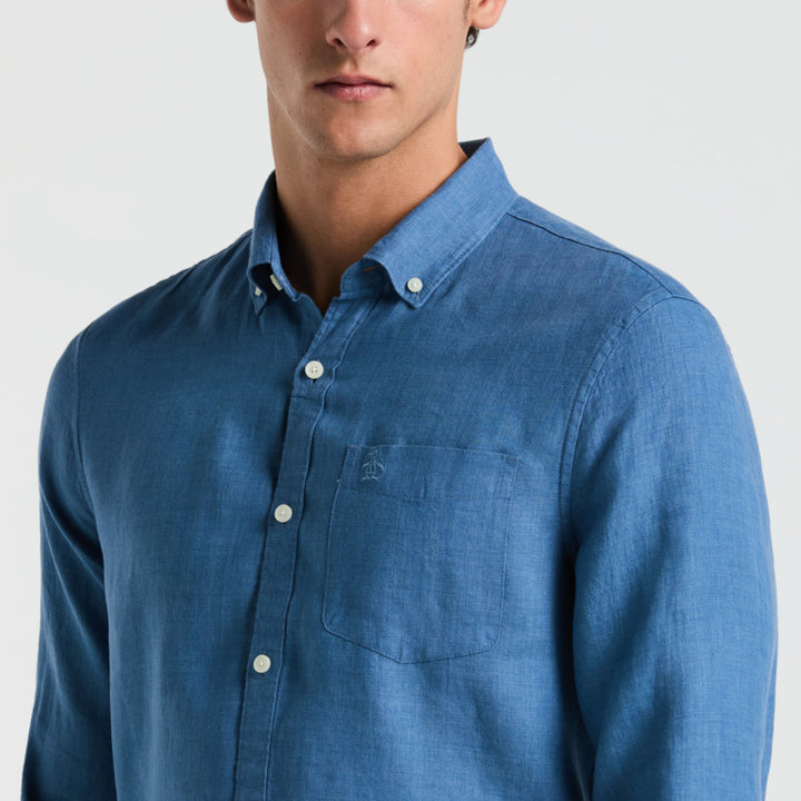 Camisa Manga Larga 100% Lino Con Bolsillo