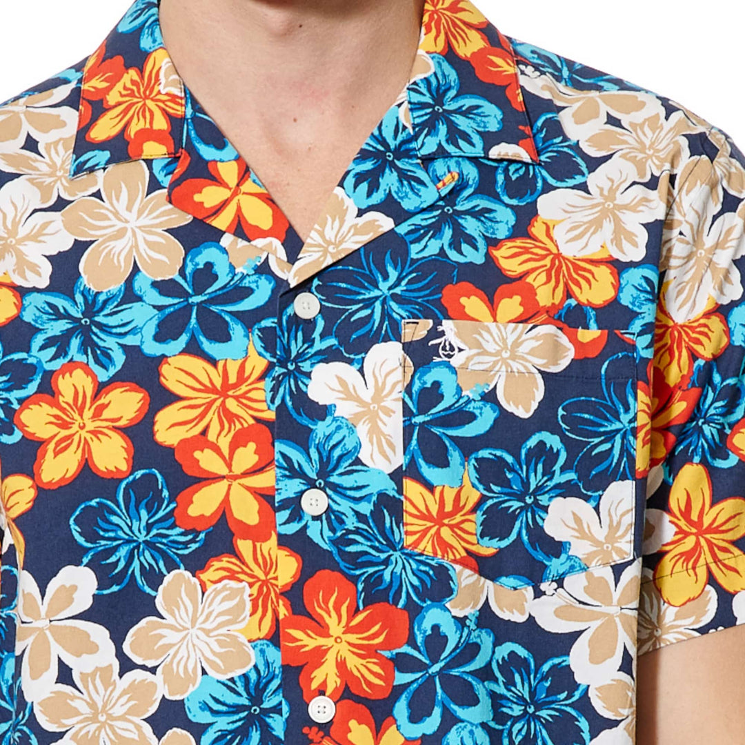 Camisa Manga Corta Con Cuello Camp Y Estampado Floral Tropical