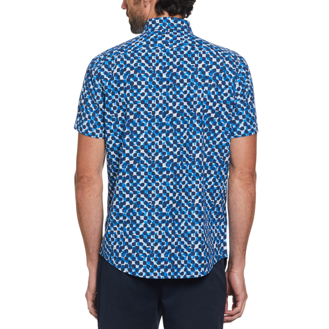 Camisa Manga Corta Premium Con Estampado De Azulejos En Mezcla De Lino